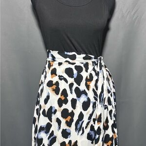 Source Unknown Leopard Print Midi Dress - Black, White, Orange